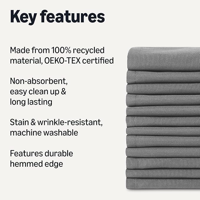 Amazon Basics Reusable Stain and Wrinkle Resistant Cloth Napkins, 17 x 17 inches, Grey, 12-Pack - Image 2