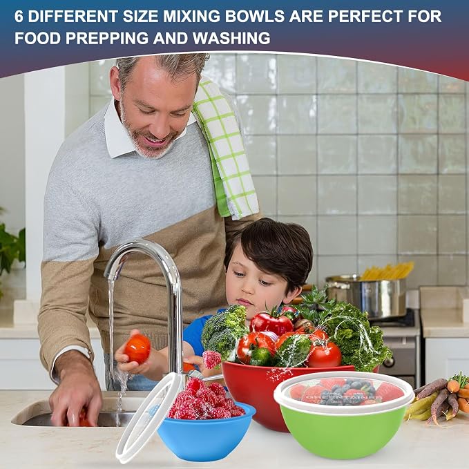 Greentainer Plastic Mixing Bowls with Lids Set 12 Piece Colorful Mixing Bowl Set for Kitchen - Nesting Bowls with Lids Set, 6 Prep Bowls and 6 Lids - Microwave and Freezer Safe(Rose) - Image 6