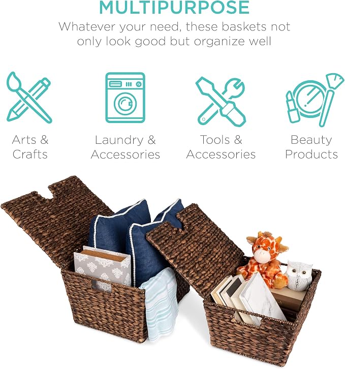 Best Choice Products Set of 2 XL Multipurpose Classic Water Hyacinth Chests Oversized Woven Tapered Storage Basket for Organization, Laundry, Decoration w/Attached Lid, Handle Holes - Image 3