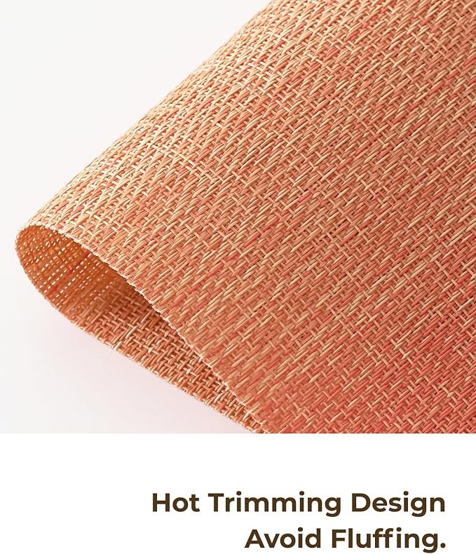 Leetaltree Gradient Burnt Orange Woven Placemats Set of 6 - Heat Resistant Non-Slip Place Mats for Dining Table, Washable Durable PVC Vinyl Woven Table Mats(Gradient Orange-red, 6) - Image 4