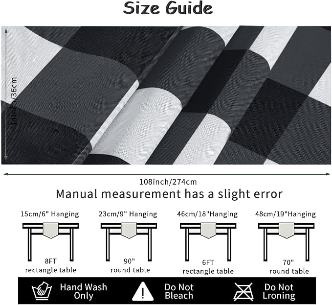 Cupuamon Fabric Checkered Table Runner 6 Pack Waterproof Gingham Table Runner 14W x 108L Buffalo Check Table Runners for Parties Kitchen Dining Wedding Banquet (Black and White) - Image 4