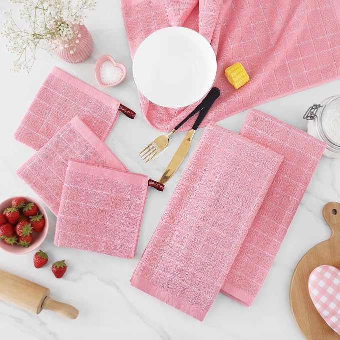 Kitinjoy 100% Cotton Terry Kitchen Dish Cloths, 12”x 12”, 8-Pack, Pink | Ultra Soft and Absorbent Dish Towels for Kitchen, Suitable for Drying and Washing Dishes - Image 3