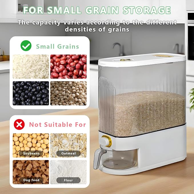 Rice Storage Container 10kg, Clear Food Grain Dispenser with Date Dial & Measuring Cup, Space-Saving Organizer for Rice, Cereal, Pet Food, Pasta - Image 5