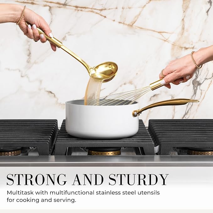 Styled Settings White and Gold Kitchen Utensils, 7-Piece | Nonstick Silicone Cooking Utensils Set with Gold Utensil Holder, White and Gold Kitchen Accessories for Modern Kitchens - Image 7