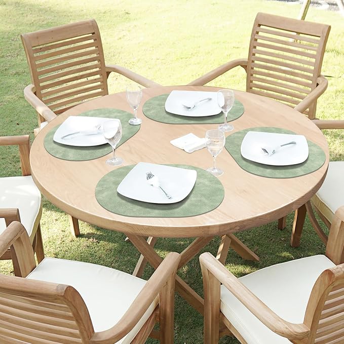 ADRIMER Placemats, Heat Resistant Oval Placemats Set of 6 Washable 12 x 17 Inch, Waterproof Table Mats, Wipeable Pu Place Mats for Kitchen, Dining Room, Green - Image 7