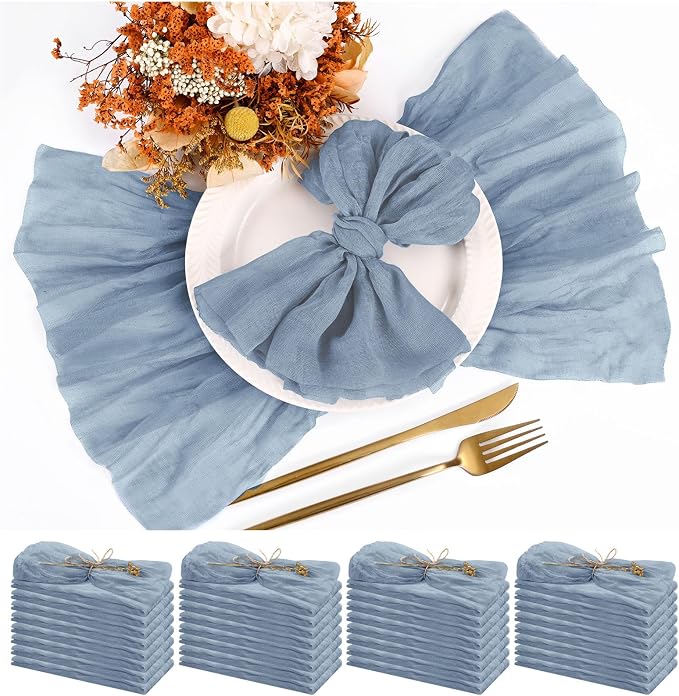 Teruntrue 30 Pack Dusty Blue Cheese Cloth Napkins Gauze Napkins Bulk Set of 30 Washable Boho Dinner Table Napkins for Wedding Party Baby Shower Birthday Party Decorations，20 x 20 Inch by Teruntrue