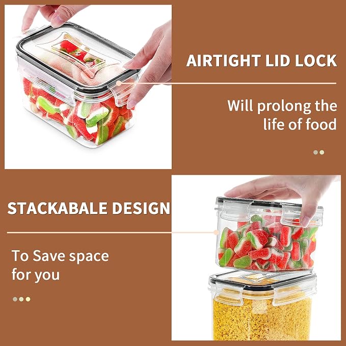 PRAKI 16PCS Airtight Food Storage Containers and 10PCS Large Flour and Sugar Containers - Image 7