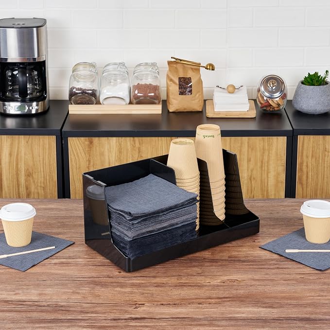 Restaurantware Restpresso Coffee Bar Organizer, 1 Count Durable 3 Compartments, Compact Size, Black Plastic Tabletop Coffee Supplies Organizer For Homes, Office Spaces, Breakrooms, and Lounges - Image 4