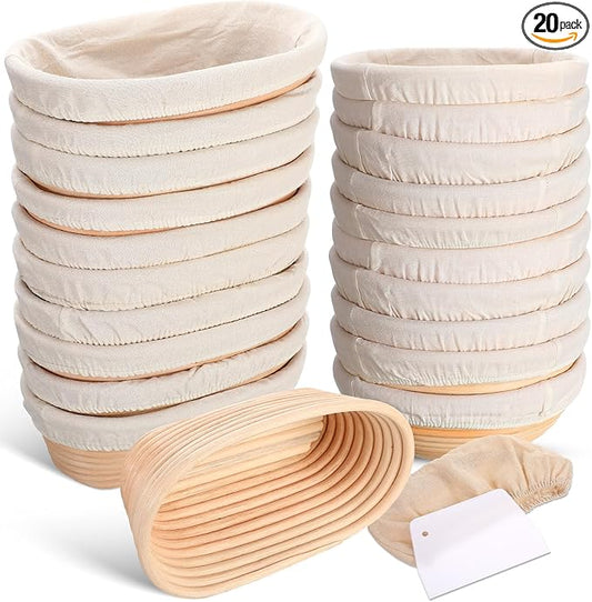 Gejoy 20 Sets Bread Proofing Baskets Bulk Banneton Dough Proofing Bowls Kit with Cloth Liner and Plastic Scraper Sourdough Basket for Home Sourdough Bakers(Round, Oval,9'', 10'') by Gejoy