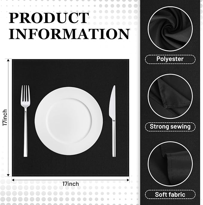SuperO Set of 120 Cloth Napkins 17 x 17 Inch, Polyester Solid Washable Dinner Napkins with Hemmed Edges,Great for Restaurant, Wedding and Party(Black) - Image 3