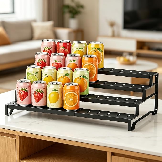 Expandable Can Organizer for Pantry, 4 Tier Metal Canned Food Storage | 13"-21" Adjustable Length, Tiered Reversible Shelf Design, Large-Capacity Storage for Kitchen Cabinets & Countertops - Image 7