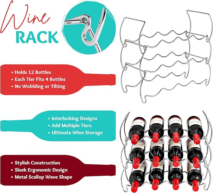 Sorbus 6-Tier Stackable Wine Rack - Classic Style Wine Racks for Bottles - Perfect for Bar, Wine Cellar, Basement, Cabinet, Pantry, etc - Hold 24 Bottles, Metal (Silver) - Image 4