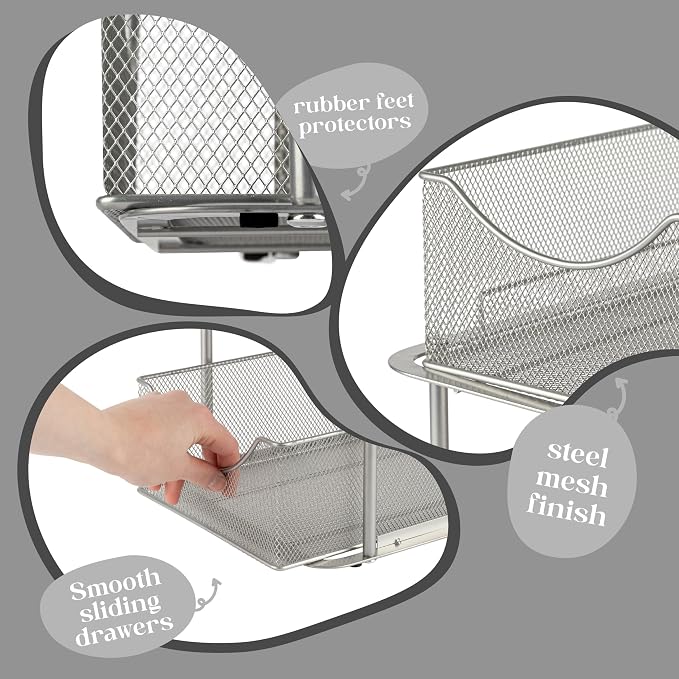 Sorbus 2 Tier Metal Under Sink Organizer for Bathroom, Kitchen, Strong Steel Mesh Sliding Drawers for Under Sink, Under Cabinet, Closet, Kitchen, Pantry, Bathroom Organizers and Storage (Silver) - Image 5