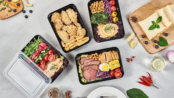 50 Pack Meal Prep Plastic Food Storage Containers With Lids 28 oz 1 Compartment Black Rectangular Reusable To Go Lunch Prepping Boxes BPA-Free Microwavable Freezer Dishwasher Safe Stackable - Image 7