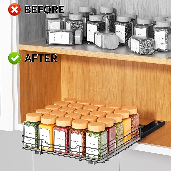 RCHYFEED Pull Out Spice Rack Organizer for Cabinet,10.5" Wx10.5Dx2.5H | Heavy Duty Spice Cabinet Organizer Metal Pull Out Spice Rack Vertical Spice Shelf for Cabinets & Pantry - Image 2