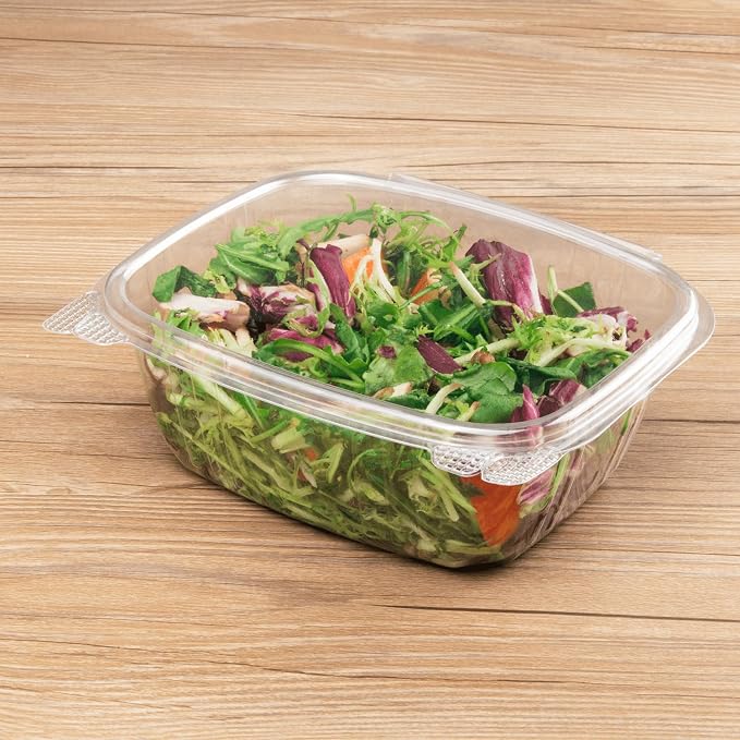 Karat 200 Count Clear PET Hinged Deli Take Out Containers - 32 oz Plastic Clamshell Food Containers, Disposable Square to Go Boxes, Ideal for Pasta Salads, Fruit, Deli Sides and More, FP-HDC32 - Image 3