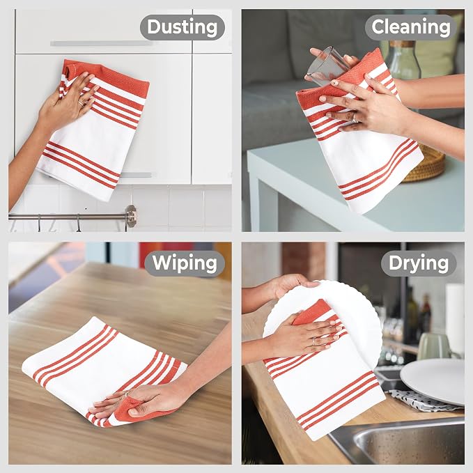 Urban Villa Kitchen Towels Cotton Dish Towels 20”x30” (Set of 6) Rust White - Image 3