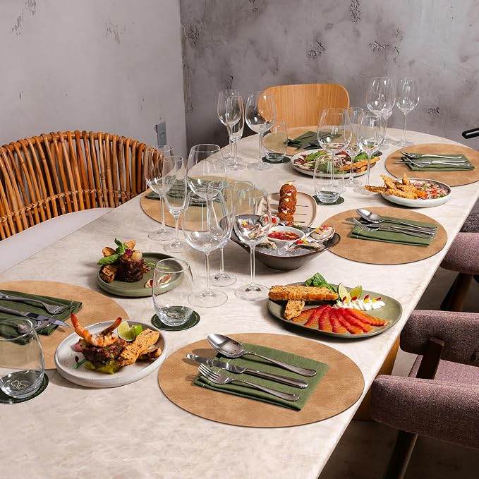 ADRIMER Placemats, Heat Resistant Round Placemats Set of 12 Washable, Waterproof Table Mats, Wipeable Faux Leather Place Mats for Kitchen, Dining Room, Camel - Image 6