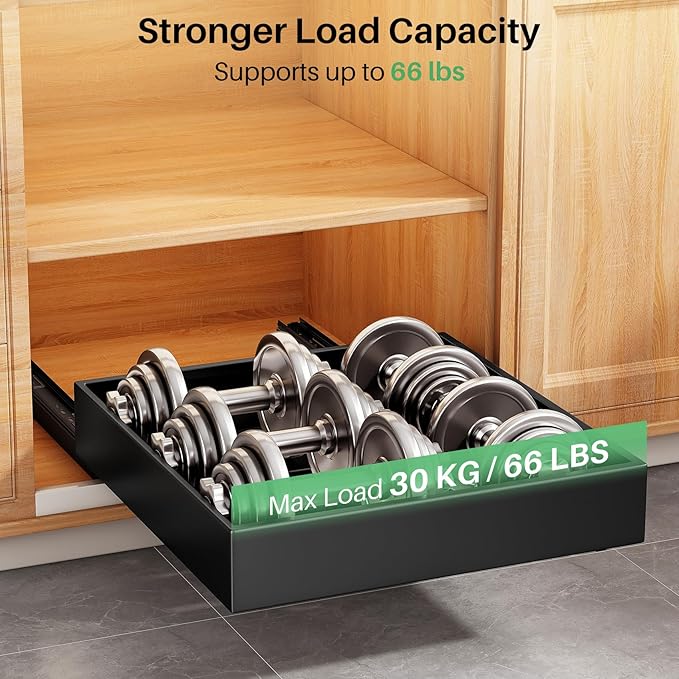 4 Pack Pull out Cabinet Organizer, 21"Deep, Heavy Duty Full-extension Slide out Drawers for Kitchen Cabinet, Roll out Shelf Storage with Nano Adhesive for Pots, Bathroom, Pantry, Home, Black - Image 5