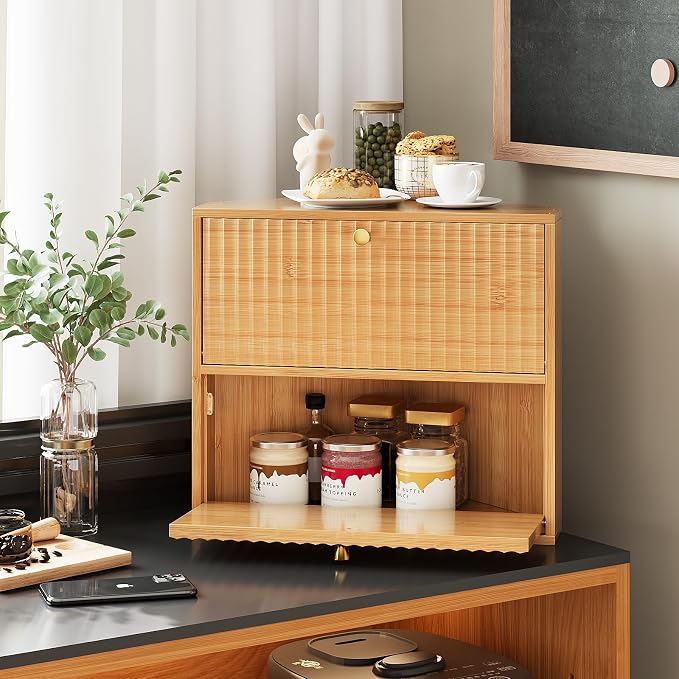 Trironsun Corner Bread Box for Kitchen Countertop Bamboo Two Layer Large Capacity Bread Storage Bin Vintage Storage for Homemade Bread (Natural Bamboo) - Image 2