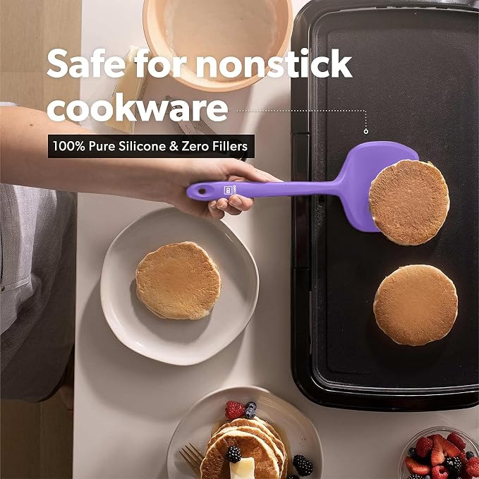 New DI ORO Silicone Turner Spatula Set - Kitchen Spatulas for Nonstick Cookware - Cooking Utensils for Flipping Eggs & Pancake - 600°F Heat-Resistant BPA Free Turners - Dishwasher Safe (4pc, Lavender) - Image 3