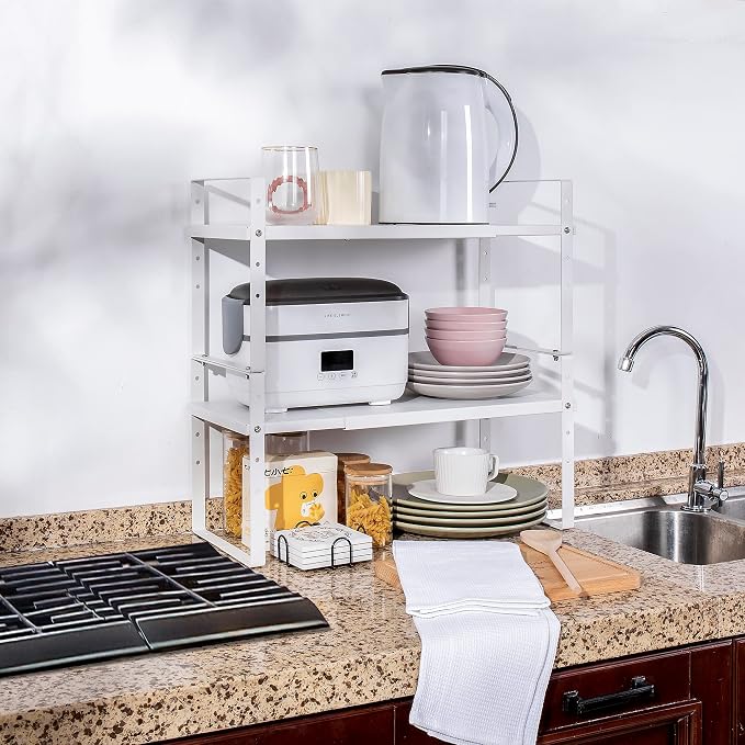 Across-Star Expandable Cabinet Shelf Organizer Rack, Stackable Kitchen Counter Storage Shelves Stand, Adjustable Height Pantry Shelf Spice Rack (White, 1 Pack) - Image 7