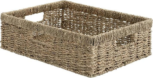 StorageWorks Pantry Baskets, Wicker Storage Baskets, Shallow Basket, 1-Pack | Seagrass Baskets, Wicker Storage Baskets for Organizing, Pantry Organizers and Storage, Woven Baskets, 15¼"L x 11¾"W x 4 ¾"H by StorageWorks
