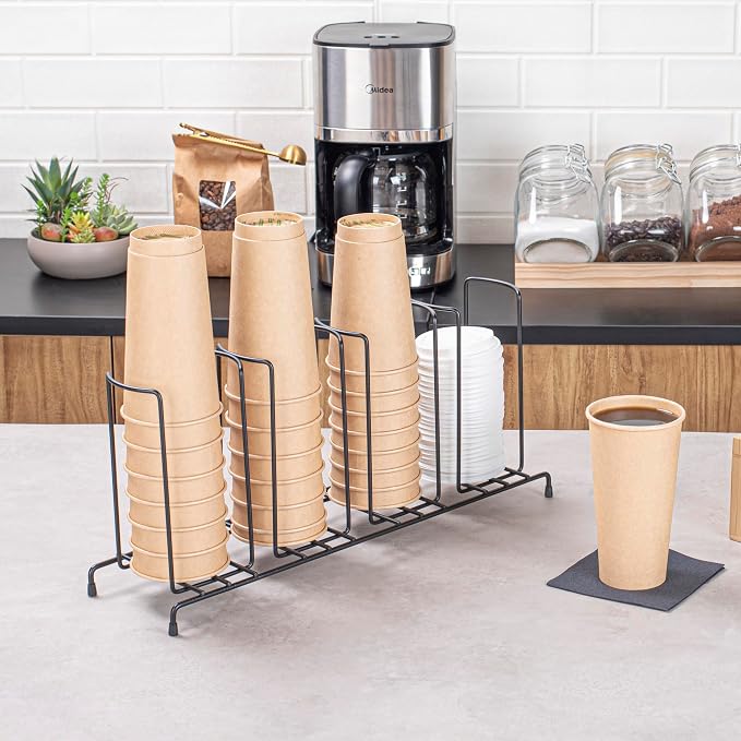 Restaurantware Restpresso 18.5 Inch x 5 Inch x 8.5 Inch Coffee Cup Organizer 1 4-Section Cup And Lid Organizer - Wire Design Compact Black Iron Wire Cup Dispenser For Countertops And Storage - Image 3