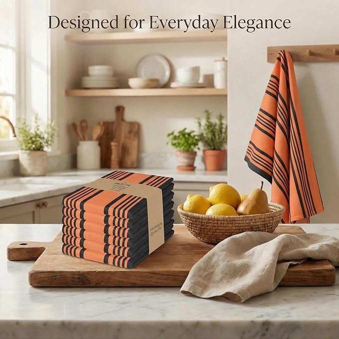 Urban Villa Kitchen Towels Cotton Dish Towels 20”x30” (Set of 6) Orange Blk - Image 5