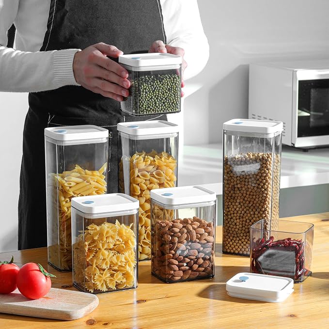 ComSaf Food Storage Container with Lids(64oz) Set of 4, Tall Airtight Food Storage Jar, BPA Free Plastic Food Storage Container Kitchen Pantry Containers for Noodles,Cereal, Flour and Sugar - Image 2
