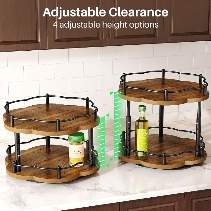 Spice Rack Lazy Susan Organizer for Cabinet, Rotating Spice Organization 2 Tier Adjustable Lazy Susan Turntable Spice Cabinet Organizer for Kitchen Countertop & Pantry, Wood 10 Inch Seasoning Storage - Image 4