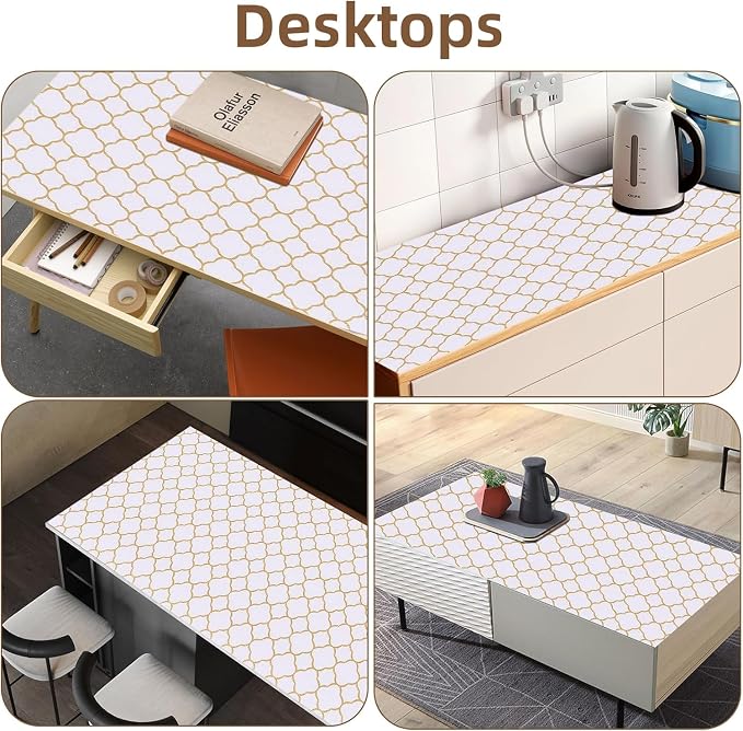 Shelf Drawer Liners for Kitchen Cabinets 23.6 in X 30 Ft Drawer Liner | Non Adhesive Thickened Refrigerator Liner Gold Quatrefoil Strong Non-Slip Paper for Tool Box with Knife and Tape Measure - Image 6
