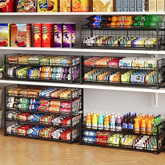 3 Tier Stackable Can Rack Organizer for Pantry Shelf, Adjustable Extra-Long Can Holder for Kitchen Storage, Sturdy Standing Rolling Can Dispenser for Canned Food Goods Drink Soup up to 96, Black - Image 7