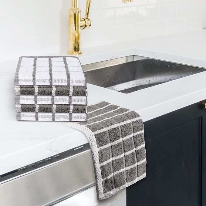 Urban Villa Kitchen Towels Cotton Dish Towels 12”x12” (Set of 6) Grey White - Image 6