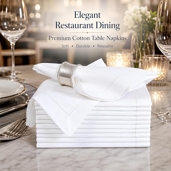 ALPHA Living HOME White Cloth Napkins Set of 12, 20x20 Inch - Absorbent Cotton Blend, Washable & Reusable Dinner Napkins for Home, Restaurant, Wedding, Hotel & Party Use - Image 2