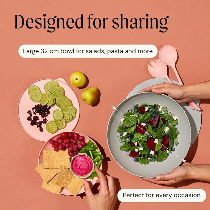 Large Serving Bowl with Lid - Certified Recycled Food-Safe Plastic, BPA-Free, Dishwasher, Microwave, Fridge and Freezer Safe | 4.96qt | Salt - Image 4