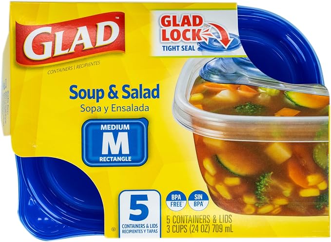 Glad GladWare Medium Rectangle Food Storage Containers, 24 Oz, 5 Ct, 6-Pk | Airtight, leak-resistant containers for soups, salads, and meal prep; microwave, dishwasher, and freezer safe - Image 3