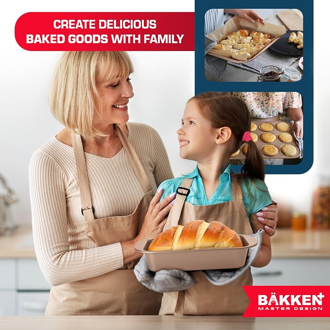 BAKKEN 6-Piece Kitchen Baking Pan Set - Commercial Grade Carbon Steel Bakeware, With Nonstick Coating, Stackable and Space-saving Design, PFOA, PFOS, PTFE Free, Oven Safe Tray (Up To 450°F), Brown - Image 7