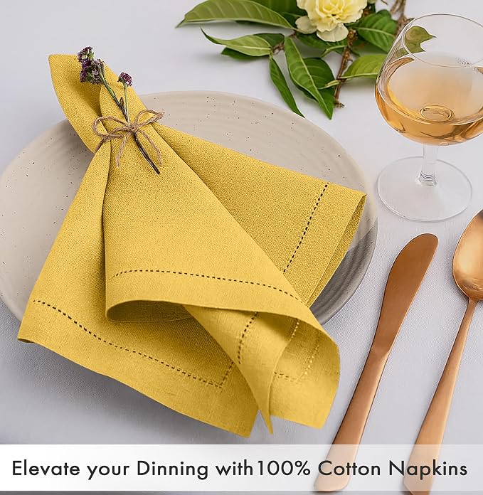 Ruvanti Cloth Napkins Set of 12, 100% Cotton High GSM 18x18 Inches, Hem Stitched Corners, Soft, Washable, Durable & Absorbent, Perfect for Parties, Christmas, Thanksgiving Dinners – Spicy Mustard - Image 2