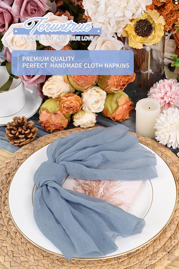 100 Pieces Cloth Napkins Dusty Blue Dinner Cheesecloth Napkins for Wedding,Wrinkled Cloth Napkins Bulk for Home Party Rustic Table Decoration, 17 x 17 Inch - Image 5