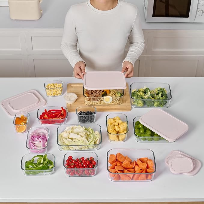 Glass Food Storage Containers with Lids — 12 Piece — 17.6 oz Glass with BPA-Free Leakproof Stackable Lids — Microwave, Oven & Dishwasher Safe — Ideal for Meal Prep & More - Berry Blush - Image 8