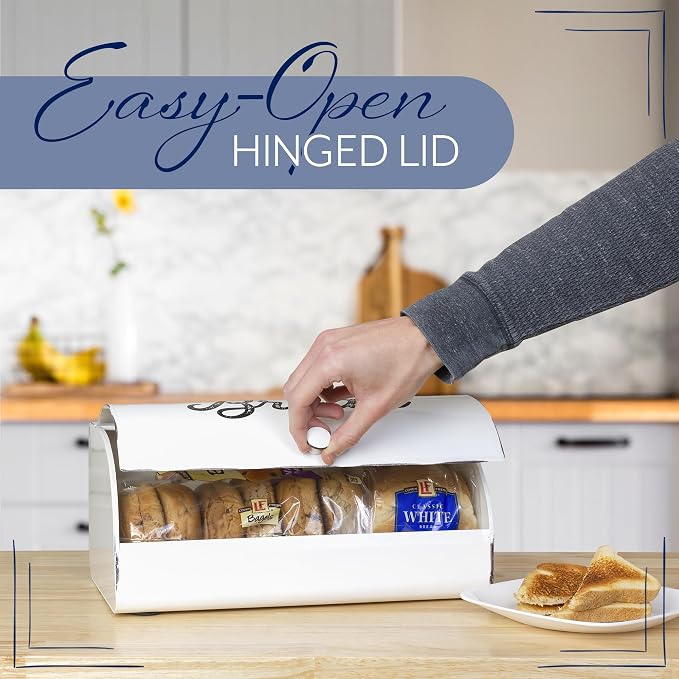 AuldHome Design Rustic White Bread Box; Farmhouse Vintage Enamelware Countertop Bread Bin - Image 3