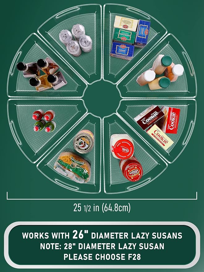 Lazy Susan Cabinet Organizer Bins for 26"/ 28"/ 32" Diameter | Corner Organizer, Plastic Cabinet Storage Bin, 1/8 Wedge - Food Safe, BPA Free, with Non-Slip Pads (for 26" Diameter, 8 Pack) - Image 2