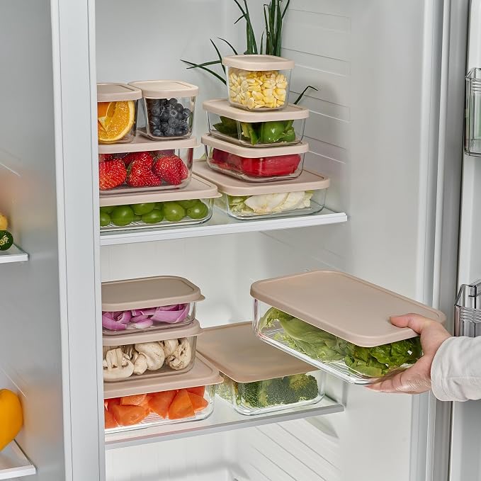 Glass Food Storage Containers with Lids — 12 Piece — 17.6 oz Glass with BPA-Free Leakproof Stackable Lids — Microwave, Oven & Dishwasher Safe — Ideal for Meal Prep & More - Cashew Cream - Image 5