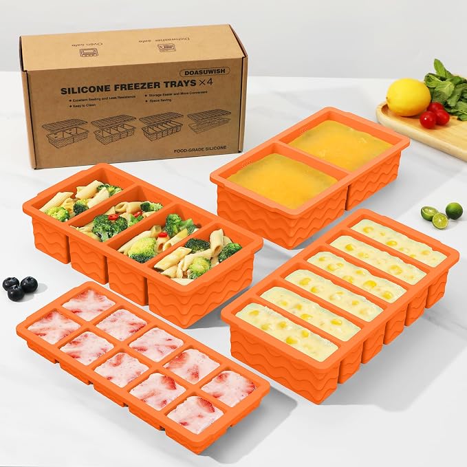 Silicone Freezer Trays with Lid (4-Pack), 1-Cup, 2-Cup, 1/2-Cup & 2-Tbsp Silicone Freezer Molds, Stackable Soup Freezer Meal Prep Containers,Ice Cube Tray for Making Sauce,Smoothies,Yogurt Bites - Image 8