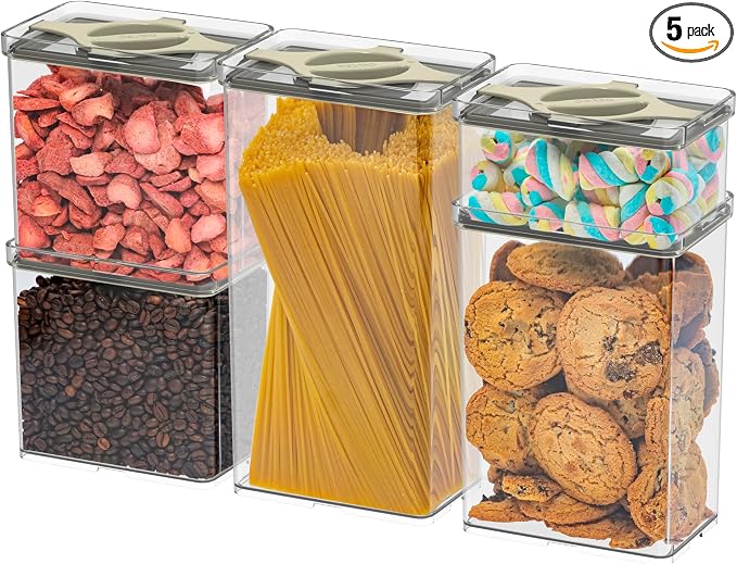 Airtight Pantry Storage Container 5 PC Set Twist-Lock Lid, Sand | 0.8qt, 1.9qt ×2, 3qt, 4qt Leakproof Detachable Lid for Easy Cleaning, Cereal, Pasta, Rice, Oats, Snack Storage BPA-free by Prestoor