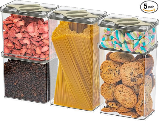 Airtight Pantry Storage Container 5 PC Set Twist-Lock Lid, Sand | 0.8qt, 1.9qt ×2, 3qt, 4qt Leakproof Detachable Lid for Easy Cleaning, Cereal, Pasta, Rice, Oats, Snack Storage BPA-free by Prestoor