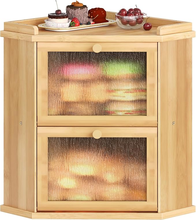 HOOBRO Bread Box, Corner Bread Box for Kitchen Countertop, 2-Tier Bamboo Bread Box, Food Storage Box, Bread Storage Container with Shelf, Bread Bin for Kitchen, Dining Room, Natural YL19MB01 by HOOBRO