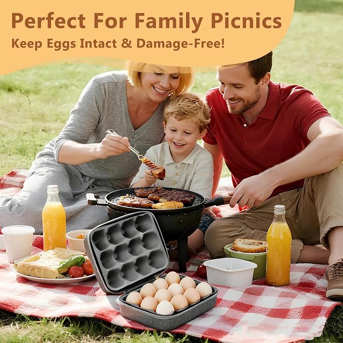 Outdoor Egg Containers For Camping, 12 Slots Reusable Egg Holder With Handle, Shockproof Storage Carrier Tray For Party Picnic Travel, Portable Egg Protection Holder Protection Box - Image 5