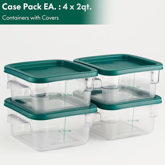 4 Pack Food Storage Container with Green Lid - NSF Listed Commercial Grade in 2.0 Qt - Square, Clear, Polycarbonate - Image 2